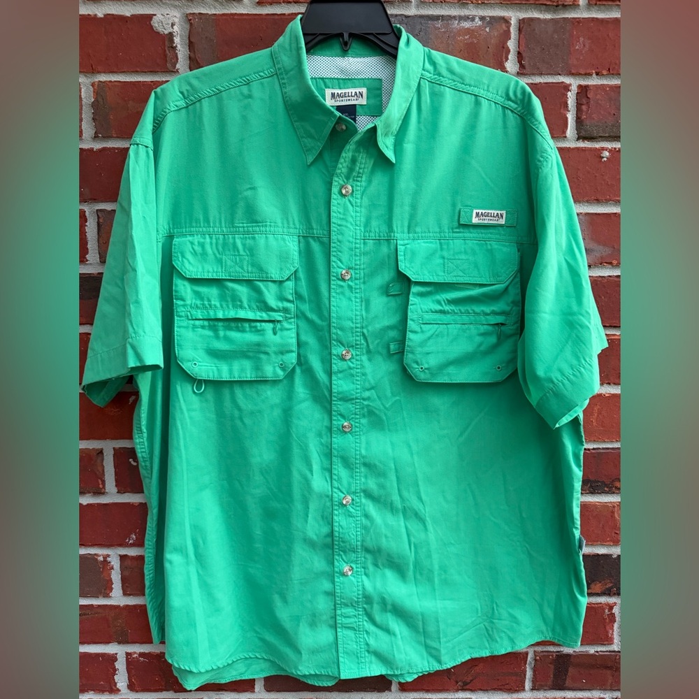 Magellan Men’s Short Sleeve Button Down Green XXL Vented Fishing Shirt M1